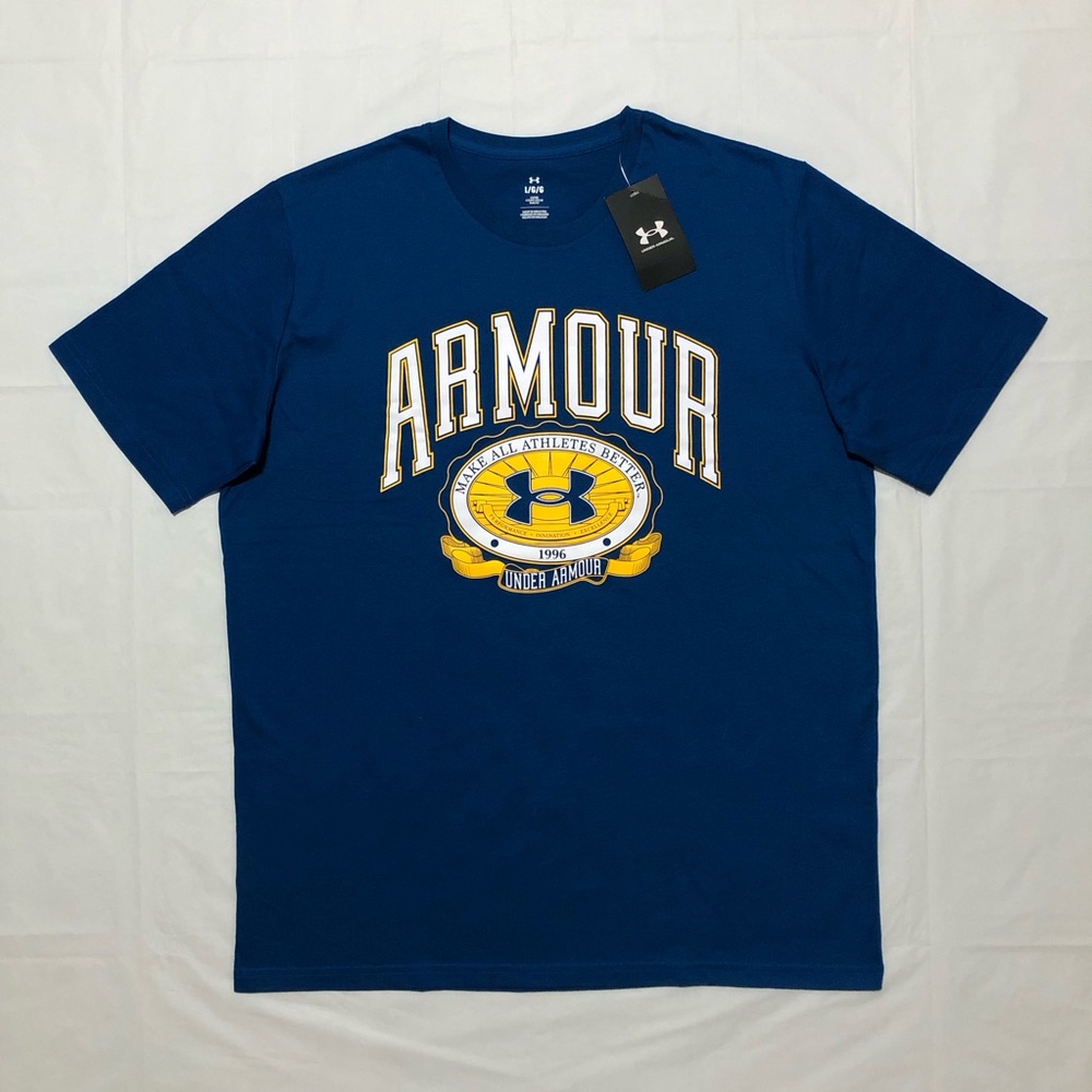 NWT Under Armour Men’s Short Sleeve UA Collegiate Crest Blue Graphic Tee L